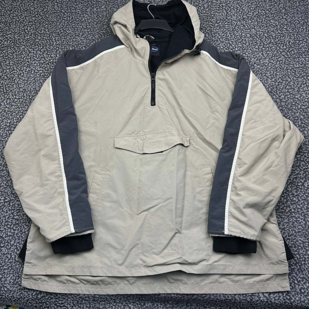 Anchor Blue Windbreaker Jacket Men XXL Gray Quarter Zip Hooded Pullover 2XL